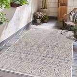 Khanjarah 6'7" Round Outdoor Farmhouse Moroccan Blue/Gray/Navy/Oatmeal/Off White/Pale Blue/Taupe/Medium Gray Outdoor Area Rug - Hauteloom