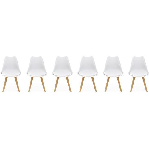 6 skandinavische Stühle mit Holzbeinen - Weiß - Sweeek