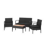 Costway 4 Pieces Patio Rattan Cushioned Furniture Set with Wooden Tabletop