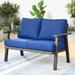 OVIOS Outdoor Steel Frame Bench Wicker Solid Pattern Cushion Loveseat