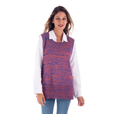 Opposites in Harmony,'Blue and Orange Knit Sweater Vest in Cotton and Rayon'