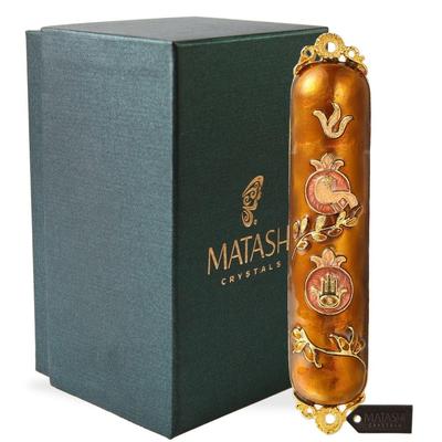 Matashi Hand Painted Enamel Mezuzah Embellished with a Dove and Hamsa Design with Gold Accents and High Quality Crystals