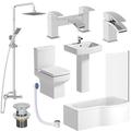 Affine Complete Bathroom Suite RH Shower Bath Toilet Basin Pedestal Shower Taps Square