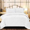 Luxury Quilted BedSuper Soft Quilted Bedspreads 3 Piece Velvet Bedding Double Bed for Bedroom Decor - Luxury Embossed Pattern Sofa Bed Throws with 2 Pillow Case - White