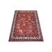 Shahbanu Rugs Tomato Red Afghan Ersari with Ancient Animal Figurines Densely Woven Hand Knotted Wool Oriental Rug (3'7" x 4'9")