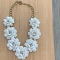 J. Crew Jewelry | J Crew Rose Beaded Flower Necklace White Ceramic Floral Design With Rhinestones | Color: White | Size: Os