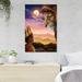 Trinx Lion Looking At Little King Under The Moon Artwork - 1 Piece Rectangle Graphic Art Print On Wrapped Canvas in White | Wayfair