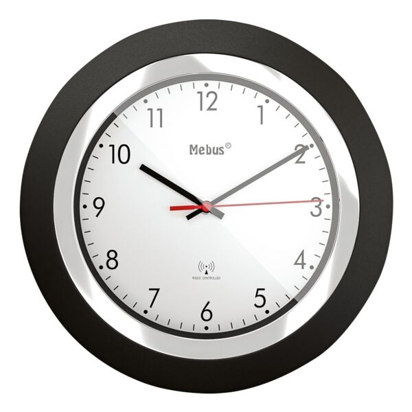 Mebus Funk-Wanduhr 19451 Ø 25 cm schwarz schwarz Image