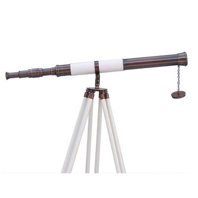 Admirals Floor Standing Antique Copper with White Leather Telescope - Antique Copper/White - 60