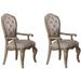 Set of 2 Upholstered Dining Arm Chairs, Beige and Antique Taupe