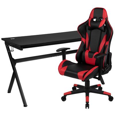 Gaming Desk and Red/Black Reclining Gaming Chair S...