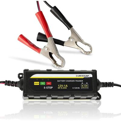 Dunlop - Caricabatterie Mantenitore Batteria Auto Moto Portatile + Cavetti 6V 12V