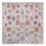 Hand Knotted Ivory Transitional with Wool & Silk Oriental Rug (10' x 10'1") - 10' x 10'1"