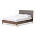 Alinia Mid-century Retro Modern Grey Fabric Upholstered Walnut Wood Full Size Platform Bed