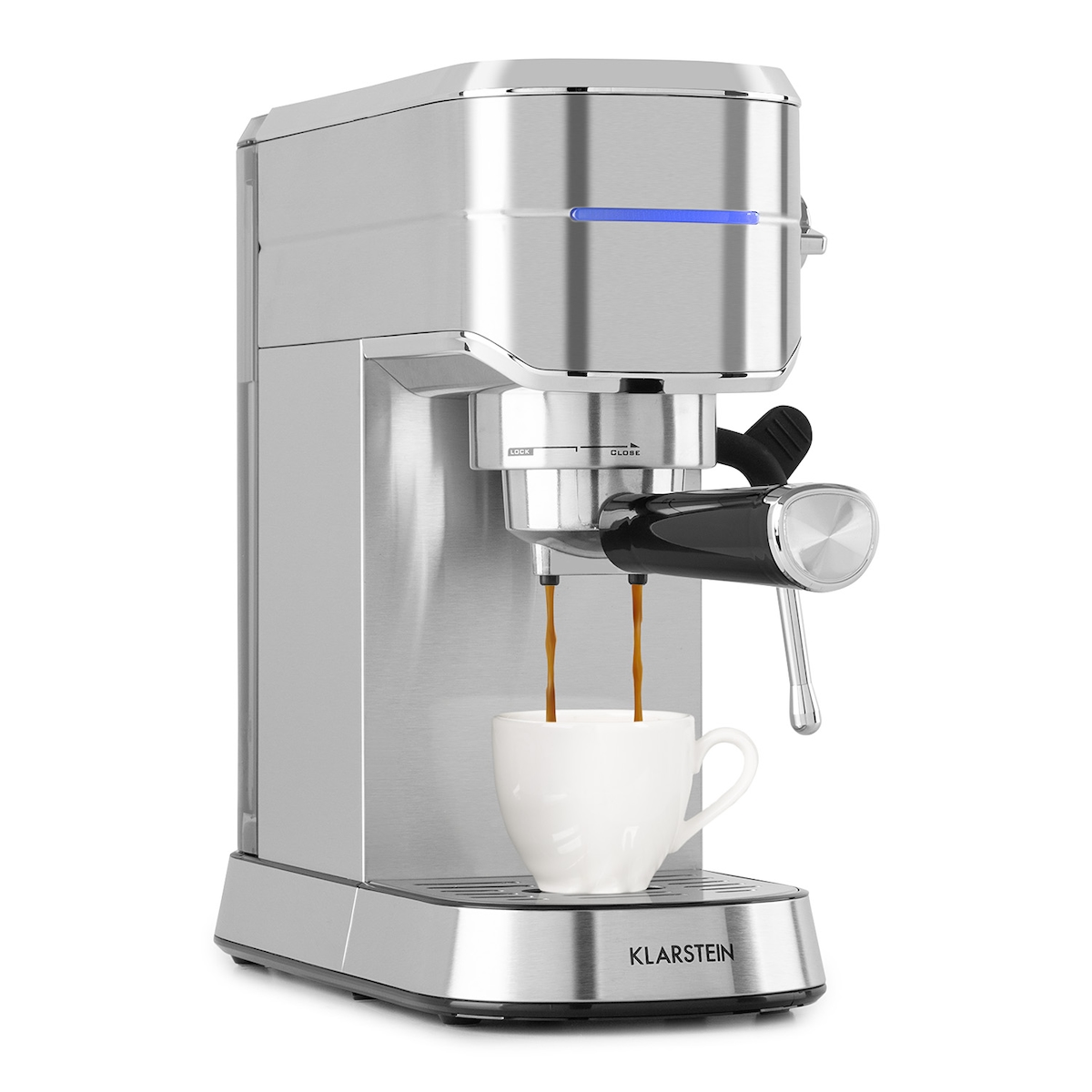 Klarstein Futura Espressomaker 20 bar 1450 Watt 20 bar Wassertank: 1,25 Liter rostfreier Edelstahl Silber-Metallic Image