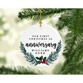 The Holiday Aisle® Our 1St Wedding Anniversary 20XX Christmas Holly & Pine Wreath Ball Ornament /Porcelain in Black | Wayfair