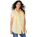 Plus Size Women's Seersucker Big Shirt by Roaman's in Yellow Seersucker Stripe (Size 38 W)