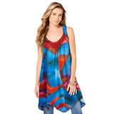 Plus Size Women's Smocked Racerback Tunic by Roaman's in Red Multi (Size 36 W) Long Tank Top Blouse