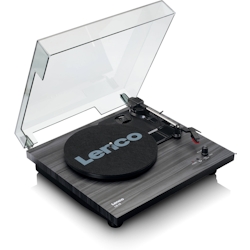 LENCO LS-10BK Plattenspieler mit Lautsprechern, schwarz/Holz.