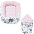 Bellochi 2in1 Set Baby Nest Pod and Swaddle Blanket - Baby Sleep Pod for Newborn with Protective Edges - Baby Swaddle Wrap - 100% Cotton - Oeko-TEX Certified - Pink Berry