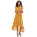 K Jordan Off-Shoulder High-Low Dress (Size M) Orange Floral, Rayon