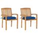 vidaXL Patio Chairs 2 pcs with Blue Cushions Solid Teak Wood - 23.6" x 22.6" x 35.4"