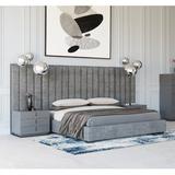 Brayden Studio® Halden Upholstered Platform 3 Piece Bedroom Set Upholstered, Metal in Brown/Gray | 59 H x 118.9 W x 85.8 D in | Wayfair