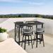 Encinitas Black Aluminum and Gray Wicker Outdoor Patio 5 Piece Bar Height Dining Set with Swivel Stools