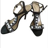 Kate Spade Shoes | Kate Spade Beaded Brown Sandal Heel Size7.5 | Color: Brown/White | Size: 7.5