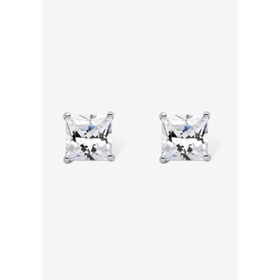 Women's Sterling Silver Stud Princess Cut Simulated Birthstone Stud Earrings by PalmBeach Jewelry in April