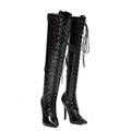 Bismaa Womens Boots Over The Knee Stiletto Thigh High Boot Shiny Patent Front Lace Up Boots For Ladies (8 UK, Black Patent, numeric_8)