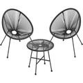 Salon de jardin extérieur, Ensemble de 3 meubles acapulco, 2 chaises, 1 table verre trempé - Noir