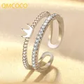QMCOCO – bague en Zircon pour femme couleur argent élégant Simple couronne Design Double