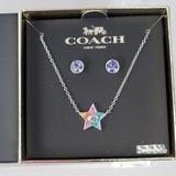 Coach Jewelry | Coach Star Crystal Necklace And Stud Earrings Set | Color: Purple/Silver | Size: Os