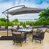 Arlmont & Co. Donovyn 8.2 X 8.2Ft. Square Patio Offset Umbrellas w/ Base, Outdoor Hanging Umbrella Cantilever Outside Umbrellas For Yard | Wayfair