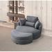 Barrel Chair - Latitude Run® 129.03Cm Wide Linen Swivel Barrel Chair & Ottoman Linen in Gray/White/Brown | 32.9 H x 50.8 W x 50.8 D in | Wayfair