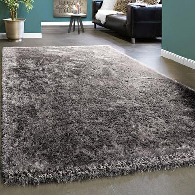 Edler Teppich Shaggy Hochflor Einfarbig Flauschig Glänzend In Grau Hellgrau 60x100 cm - Paco Home