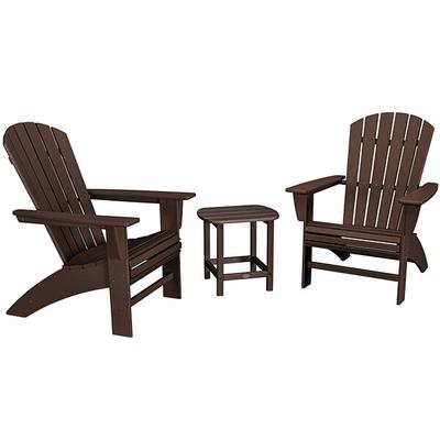 POLYWOOD Nautical Mahogany Patio Set with Curveback Adirondack Chairs and South Beach Table