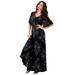 Plus Size Women's Flutter-Sleeve Crinkle Dress by Roaman's in Sketched Bouquet (Size 26/28)