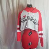 Disney Tops | Disney Minnie Mouse Cropped Hoodie Spellout Size Medium | Color: Gray/Red | Size: M