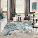 Blue/White 111 x 0.5 in Area Rug - Hashtag Home Odelia Abstract Ivory/Teal/Dark Blue Area Rug Polyester | 111 W x 0.5 D in | Wayfair