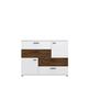 FORTE Skive Kommode mit 2 Türen und 4 Schubladen, Holzwerkstoff, Weiß / Weiß Hochglanz / Bakersfield Walnuss, B x H x T: 124.9 x 41.3 x 95.9 cm