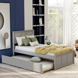 Twin Size Platform Bed w/ Twin Size Trundle,Wood Bed Frame