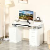 HOMCOM 47" Computer Desk with Keyboard Tray and Storage Drawers, Home Office Workstation Table with Storage Shelves