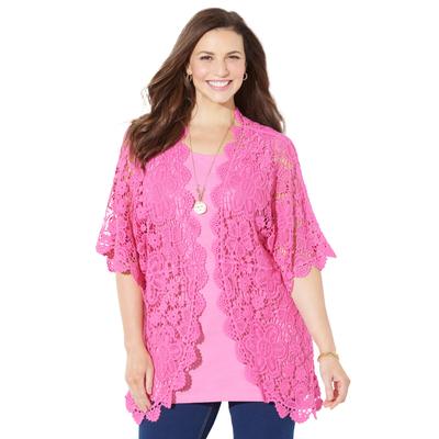 Plus Size Women's Graceful Crochet Kimono by Catherines in Vintage Rose (Size 4X)