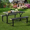 Arlmont & Co. Patiojoy Outdoor Picnic Table Bench Set Patio Camping Table W/steel Frame & Wood Texture Tabletop For Garden Plastic in Black | Wayfair