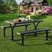 Arlmont & Co. Patiojoy Outdoor Picnic Table Bench Set Patio Camping Table W/steel Frame & Wood Texture Tabletop For Garden Black Plastic | Wayfair