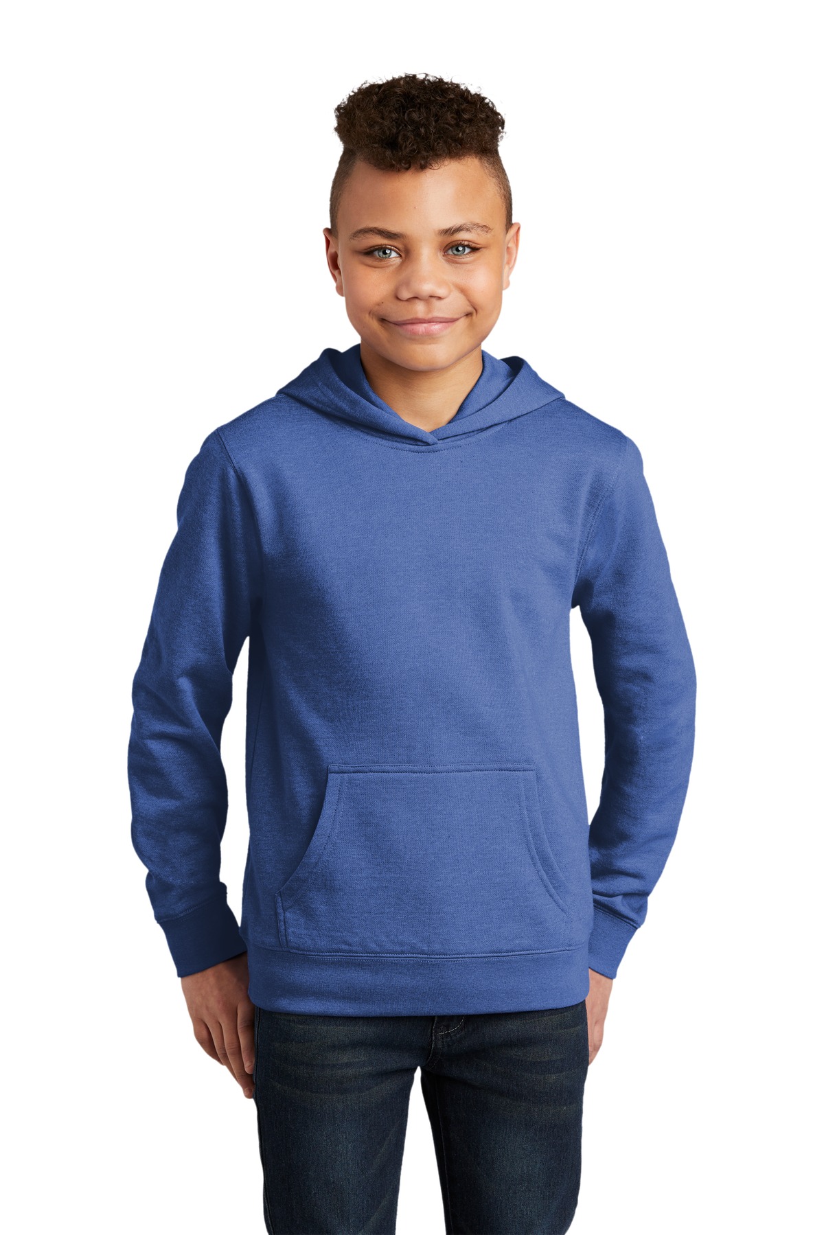 District DT6100Y Youth V.I.T. Fleece Hoodie in Royal Blue Frost size XS | Cotton/Polyester Blend - District