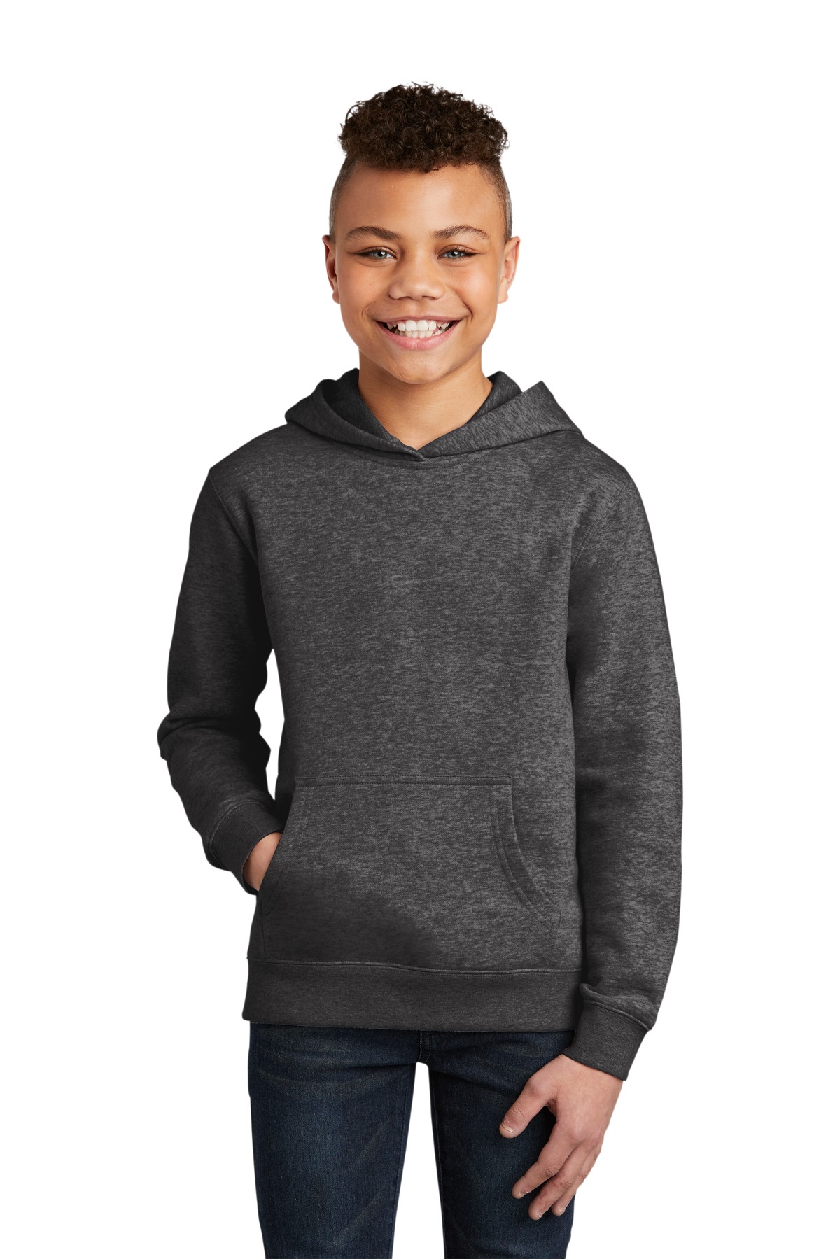 District DT6100Y Youth V.I.T. Fleece Hoodie in Heathered Charcoal size Large | Cotton/Polyester Blend