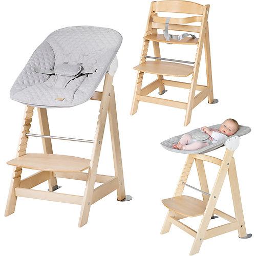 Treppenhochstuhl 'Born Up', Set 2in1, 'roba Style grau', Hochstuhl mit Liegefunktion, ab Geburt natur/grau